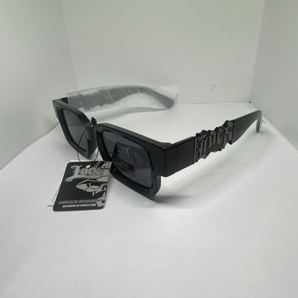 Locs Hardcore Shades Rectangular Sunglasses Black UV Protection New 91287-BK